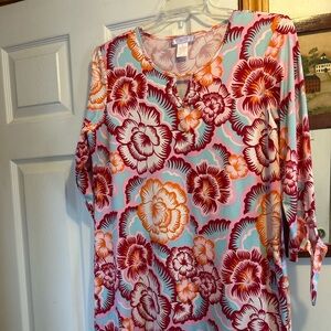 Vibrant Floral dress - Red, Pink, Orange size L